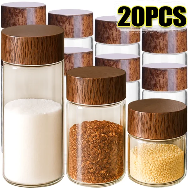 Mini Glass Empty Dispensing Bottles 10ml 20ml 30ml Coffee Bean Glass Tube with Wood Tool Household Kitchen Sealed Canisters