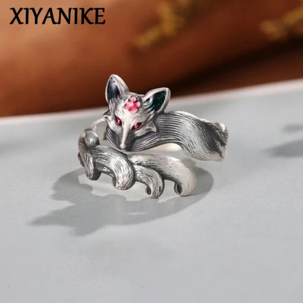 XIYANIKE Men Women Vintage Thai Silver Fox Cuff Finger Rings Animal Fashion New Jewelry Gift Party Rock anillos mujer