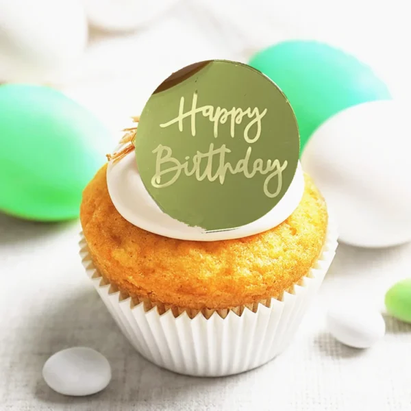 Ins Gold Happy Birthday Cake Toppers 5cm Heart Silver Acrylic Kidz Party Cupcake Topper for Baby Shower Gift Dessert Decorations